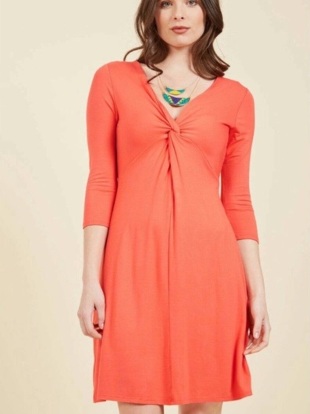 FERVOUR by ModCloth Twist Front Beachy Comfy Bump Friendly Peach Midi Dress